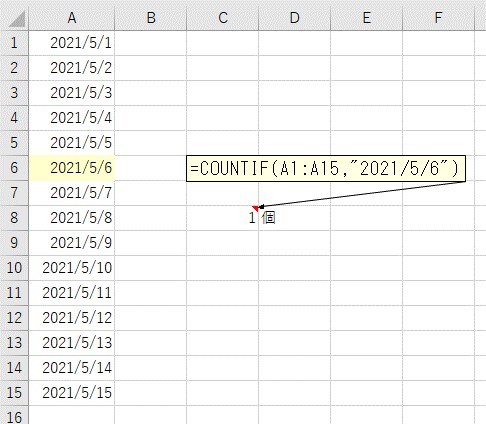 COUNTIF関数をセルに入力して指定した日付をカウントする