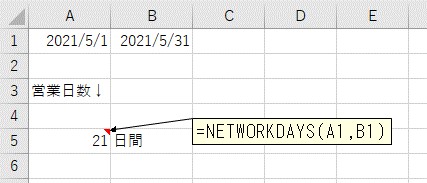 NETWORKDAYS関数を使って、営業日をカウントする