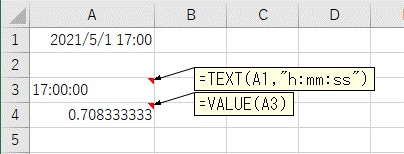 VALUE関数で文字列の時間をシリアル値に変換
